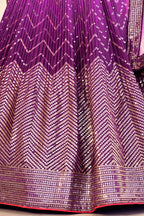 Purple Chinon Silk Double Tone Partywear Lehenga Choli with Embroidery Work