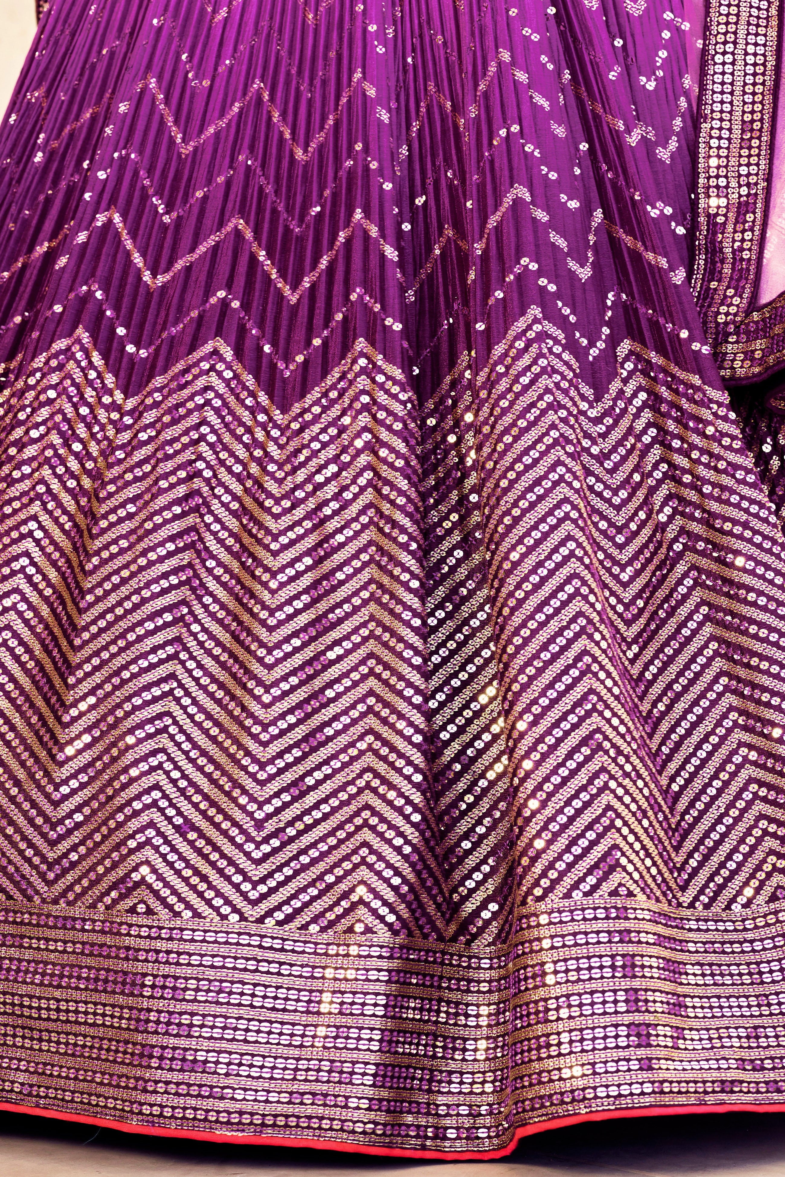Purple Chinon Silk Double Tone Partywear Lehenga Choli with Embroidery Work