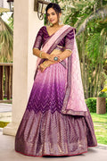 Purple Chinon Silk Double Tone Partywear Lehenga Choli with Embroidery Work