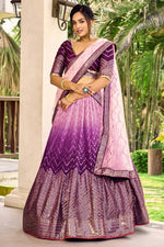 Purple Chinon Silk Double Tone Partywear Lehenga Choli with Embroidery Work