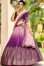Purple Chinon Silk Double Tone Partywear Lehenga Choli with Embroidery Work
