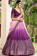 Purple Chinon Silk Double Tone Partywear Lehenga Choli with Embroidery Work