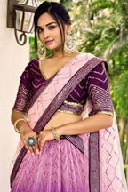 Purple Chinon Silk Double Tone Partywear Lehenga Choli with Embroidery Work
