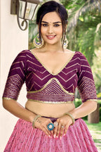 Purple Chinon Silk Double Tone Partywear Lehenga Choli with Embroidery Work