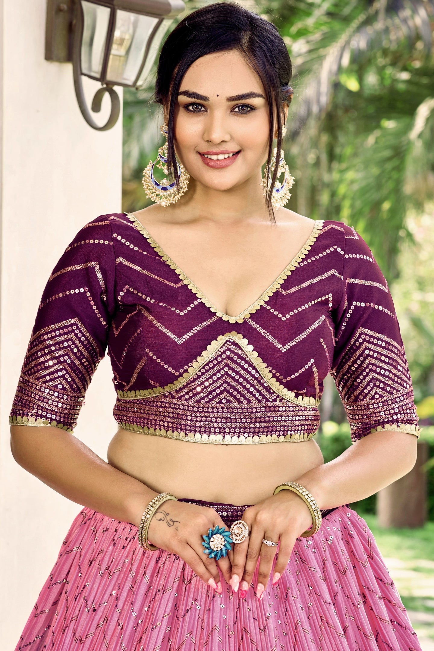 Purple Chinon Silk Double Tone Partywear Lehenga Choli with Embroidery Work