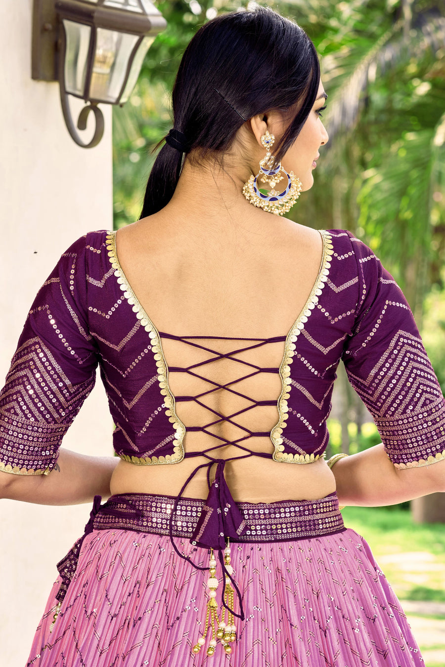 Purple Chinon Silk Double Tone Partywear Lehenga Choli with Embroidery Work