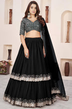 Black Georgette Lehenga Choli For Indian & Pakistani Wedding Festival - Sequence Embroidery Work, Zari Work