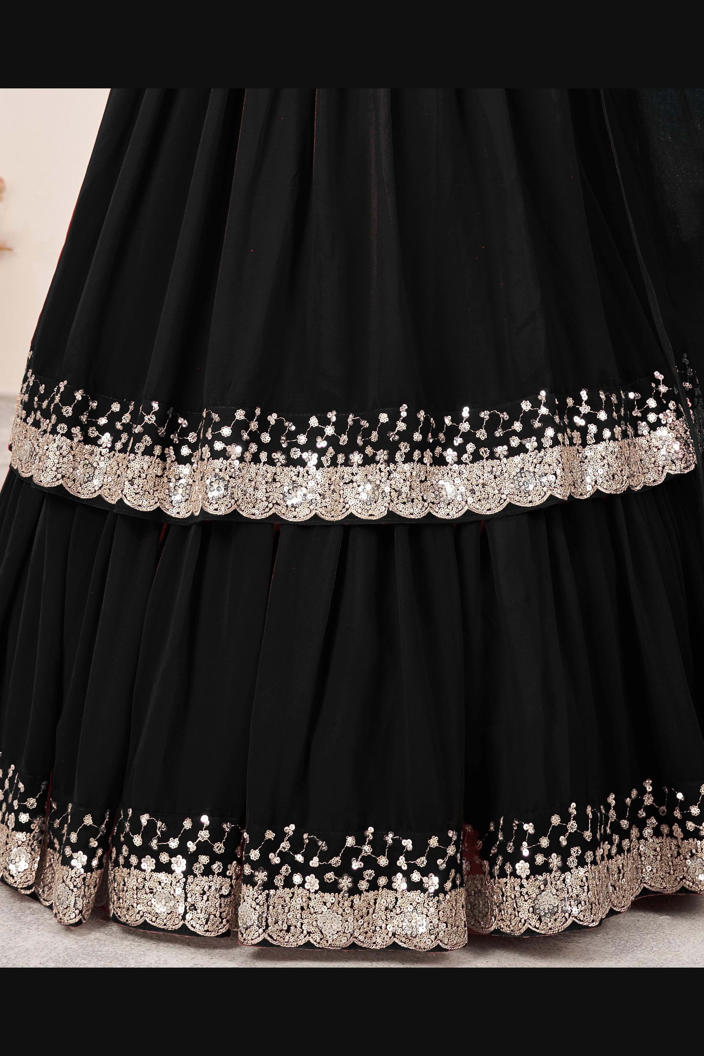 Black Georgette Lehenga Choli For Indian & Pakistani Wedding Festival - Sequence Embroidery Work, Zari Work
