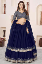 Blue Georgette Lehenga Choli For Indian & Pakistani Wedding Festival - Sequence Embroidery Work, Zari Work