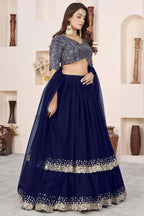 Blue Georgette Lehenga Choli For Indian & Pakistani Wedding Festival - Sequence Embroidery Work, Zari Work