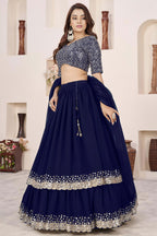 Blue Georgette Lehenga Choli For Indian & Pakistani Wedding Festival - Sequence Embroidery Work, Zari Work