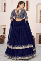 Blue Georgette Lehenga Choli For Indian & Pakistani Wedding Festival - Sequence Embroidery Work, Zari Work