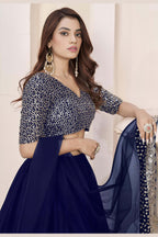Blue Georgette Lehenga Choli For Indian & Pakistani Wedding Festival - Sequence Embroidery Work, Zari Work