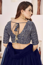 Blue Georgette Lehenga Choli For Indian & Pakistani Wedding Festival - Sequence Embroidery Work, Zari Work