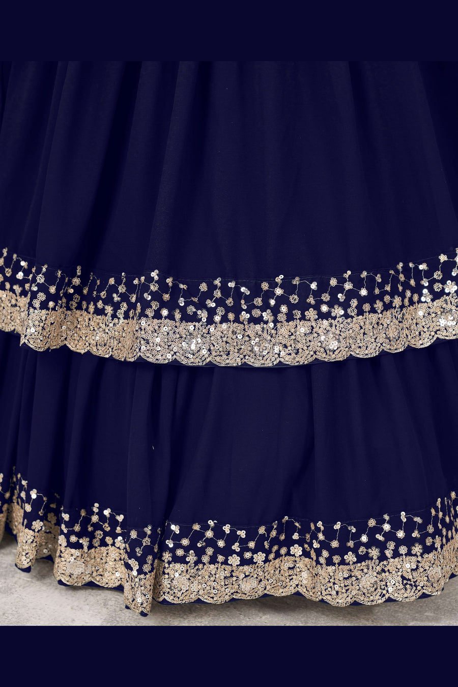 Blue Georgette Lehenga Choli For Indian & Pakistani Wedding Festival - Sequence Embroidery Work, Zari Work
