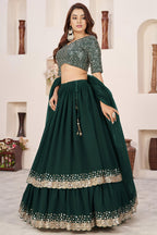 Green Georgette Lehenga Choli For Indian & Pakistani Wedding Festival - Sequence Embroidery Work, Zari Work