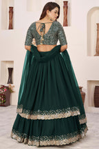 Green Georgette Lehenga Choli For Indian & Pakistani Wedding Festival - Sequence Embroidery Work, Zari Work