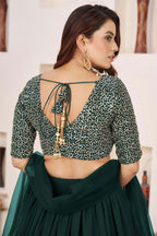 Green Georgette Lehenga Choli For Indian & Pakistani Wedding Festival - Sequence Embroidery Work, Zari Work