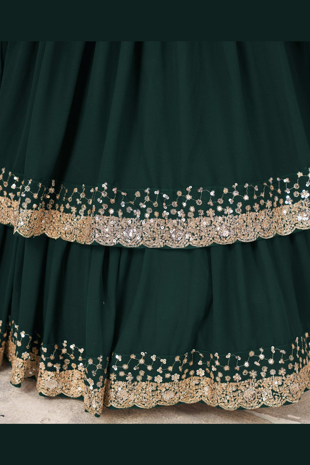 Green Georgette Lehenga Choli For Indian & Pakistani Wedding Festival - Sequence Embroidery Work, Zari Work