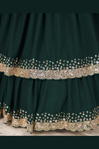 Green Georgette Lehenga Choli For Indian & Pakistani Wedding Festival - Sequence Embroidery Work, Zari Work