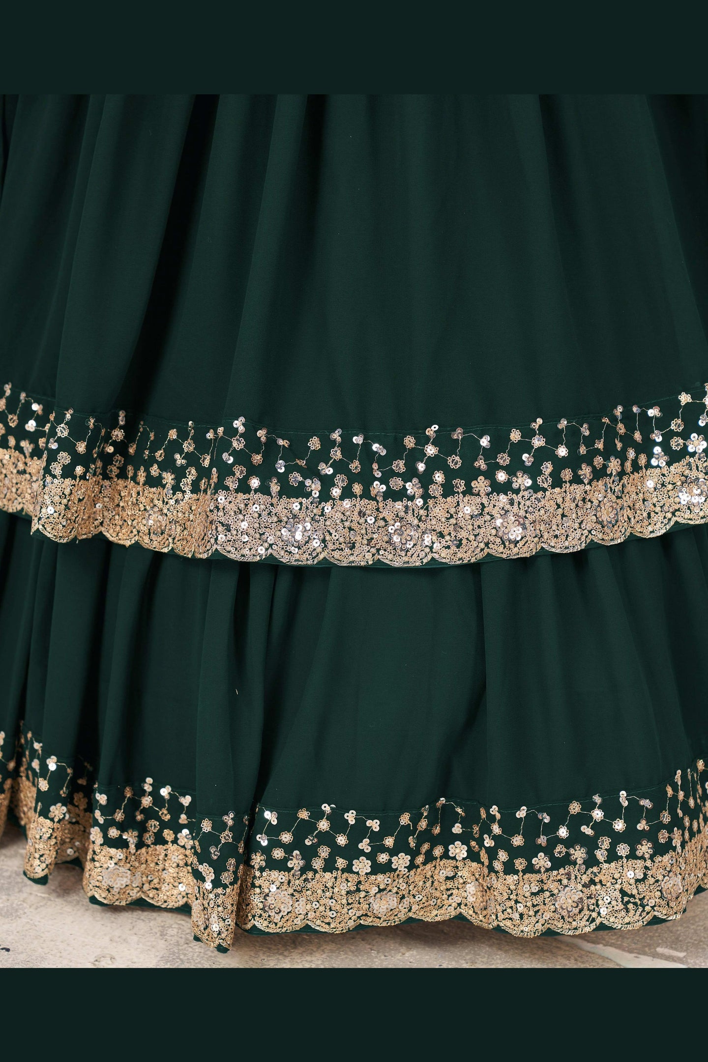 Green Georgette Lehenga Choli For Indian & Pakistani Wedding Festival - Sequence Embroidery Work, Zari Work