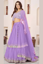 Lavender Georgette Lehenga Choli For Indian & Pakistani Wedding Festival - Sequence Embroidery Work, Zari Work
