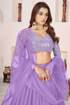 Lavender Georgette Lehenga Choli For Indian & Pakistani Wedding Festival - Sequence Embroidery Work, Zari Work