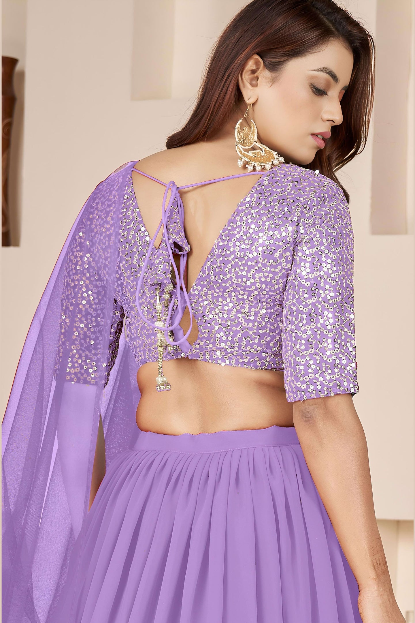 Lavender Georgette Lehenga Choli For Indian & Pakistani Wedding Festival - Sequence Embroidery Work, Zari Work
