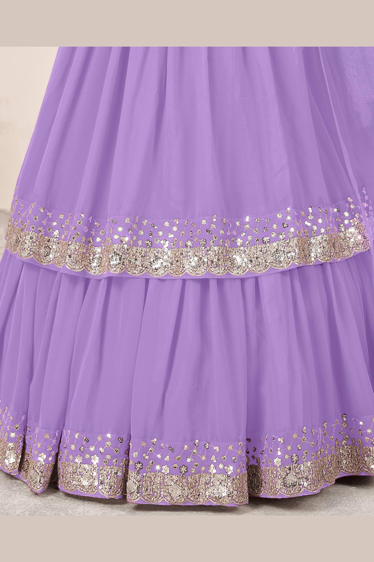 Lavender Georgette Lehenga Choli For Indian & Pakistani Wedding Festival - Sequence Embroidery Work, Zari Work