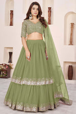 Olive Green Georgette Lehengha Choli – Sequeince & Zari Work for Wedding