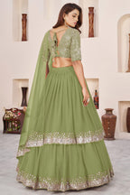 Olive Georgette Lehenga Choli For Indian & Pakistani Wedding Festival - Sequence Embroidery Work, Zari Work