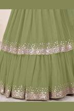 Olive Georgette Lehenga Choli For Indian & Pakistani Wedding Festival - Sequence Embroidery Work, Zari Work