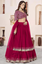 Pink Georgette Lehenga Choli For Indian & Pakistani Wedding Festival - Sequence Embroidery Work, Zari Work