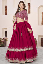 Pink Georgette Lehenga Choli For Indian & Pakistani Wedding Festival - Sequence Embroidery Work, Zari Work