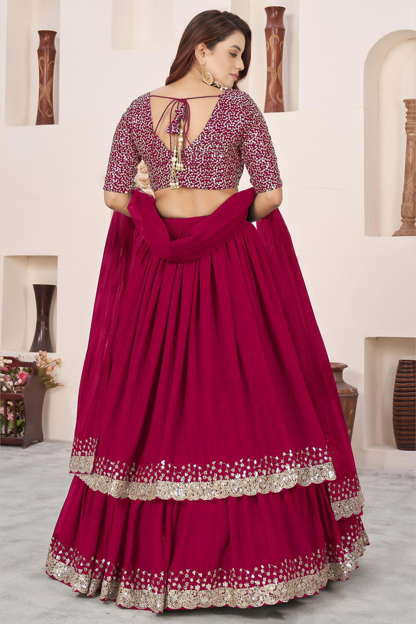 Pink Georgette Lehenga Choli For Indian & Pakistani Wedding Festival - Sequence Embroidery Work, Zari Work