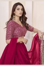 Pink Georgette Lehenga Choli For Indian & Pakistani Wedding Festival - Sequence Embroidery Work, Zari Work