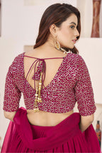 Pink Georgette Lehenga Choli For Indian & Pakistani Wedding Festival - Sequence Embroidery Work, Zari Work