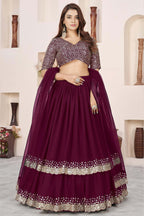 Purple Georgette Lehenga Choli For Indian & Pakistani Wedding Festival - Sequence Embroidery Work, Zari Work