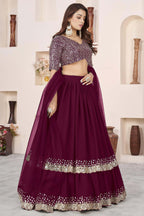 Purple Georgette Lehenga Choli For Indian & Pakistani Wedding Festival - Sequence Embroidery Work, Zari Work