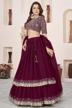 Purple Georgette Lehenga Choli For Indian & Pakistani Wedding Festival - Sequence Embroidery Work, Zari Work