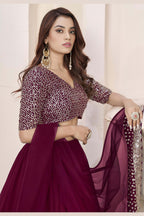 Purple Georgette Lehenga Choli For Indian & Pakistani Wedding Festival - Sequence Embroidery Work, Zari Work