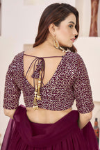Purple Georgette Lehenga Choli For Indian & Pakistani Wedding Festival - Sequence Embroidery Work, Zari Work