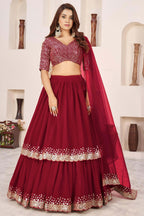 Red Georgette Lehenga Choli For Indian & Pakistani Wedding Festival - Sequence Embroidery Work, Zari Work