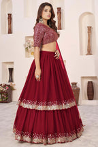 Red Georgette Lehenga Choli For Indian & Pakistani Wedding Festival - Sequence Embroidery Work, Zari Work