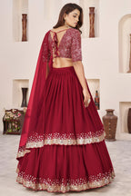 Red Georgette Lehenga Choli For Indian & Pakistani Wedding Festival - Sequence Embroidery Work, Zari Work