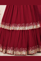 Red Georgette Lehenga Choli For Indian & Pakistani Wedding Festival - Sequence Embroidery Work, Zari Work