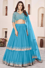 Sky Blue Georgette Lehenga Choli – Sequence Embroidery & Zari Work | Indian & Pakistani Wedding & Festival Wear