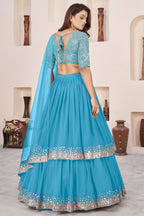 Sky Blue Georgette Lehenga Choli For Indian & Pakistani Wedding Festival - Sequence Embroidery Work, Zari Work