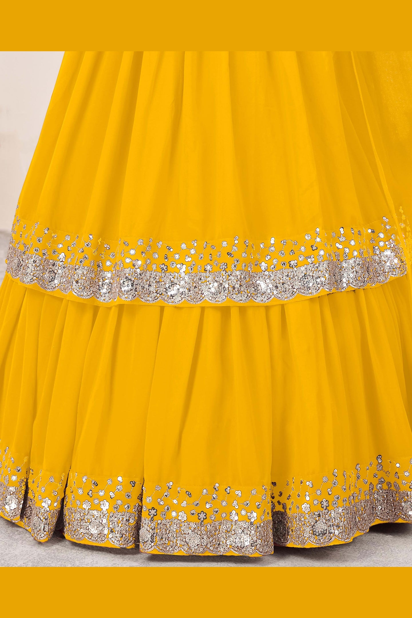 Yellow Georgette Lehenga Choli For Indian & Pakistani Wedding Festival - Sequence Embroidery Work, Zari Work