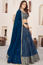 Blue Georgette Embroidered Lehenga Choli with Zari and Sequins